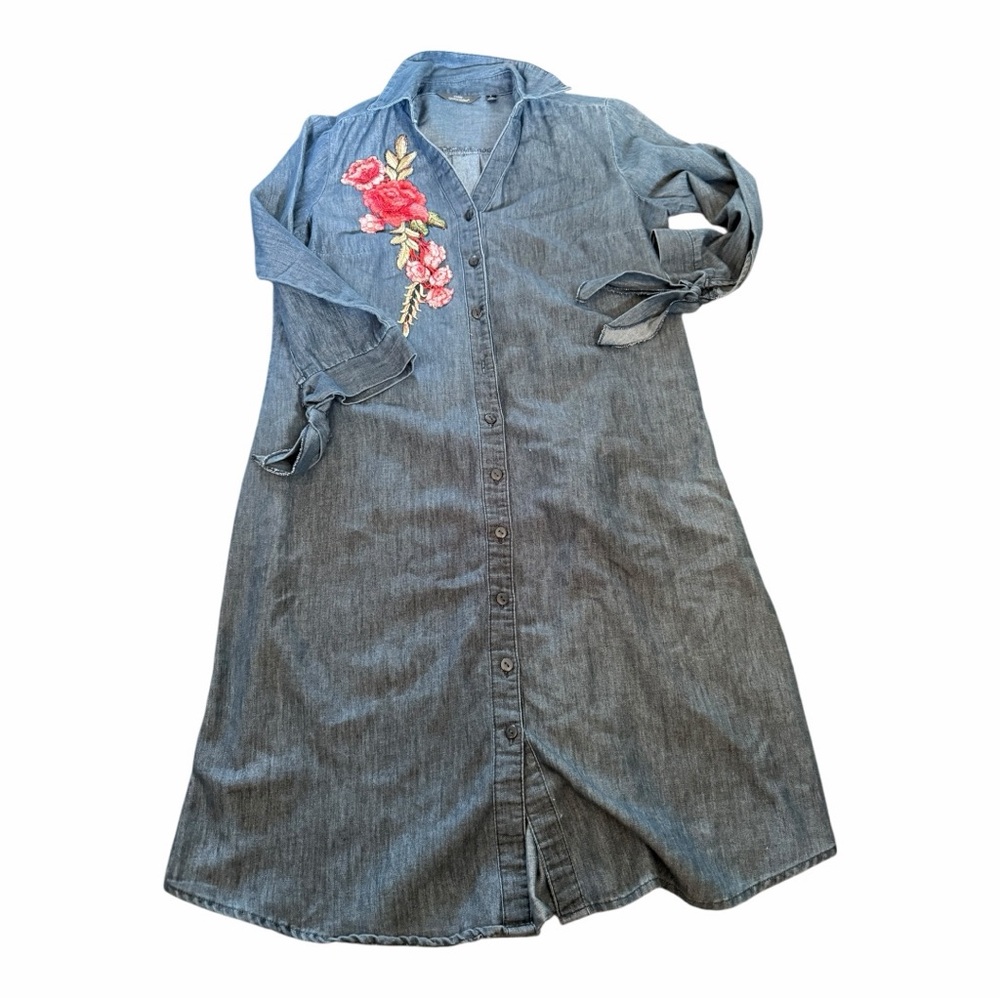 Millie Gabrielle Embroidered Denim Shirt Dress Button Front Midi Dress - Picture 4 of 5